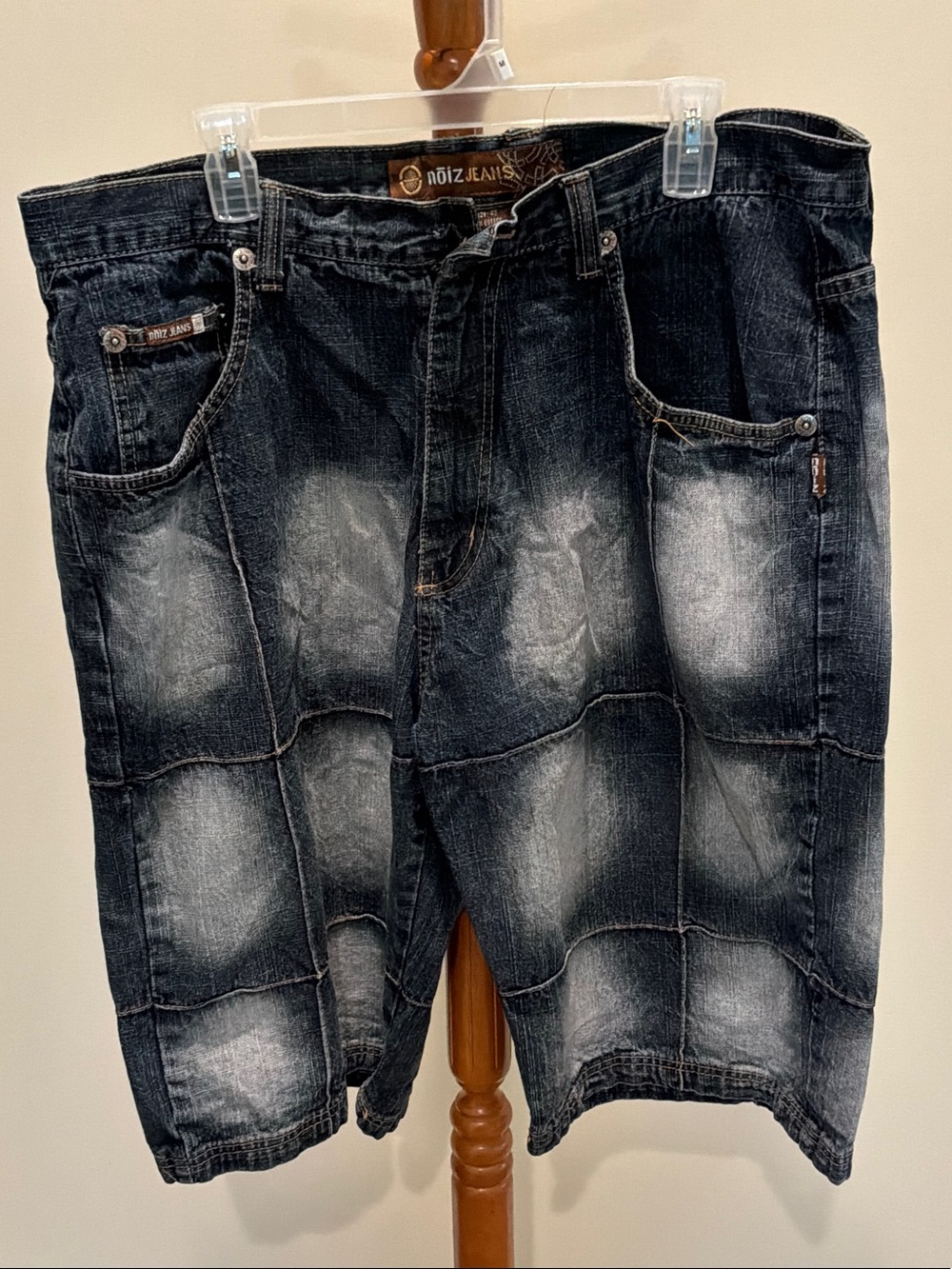 Noiz Jeans Men's y2k baggy patch blue denim shorts size 40x26